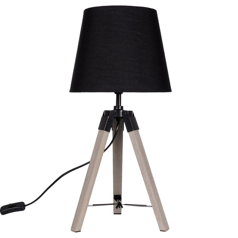 Tischlampe Tischleuchte Nachttischlampe mit Lampenschirm schwarz mit Holzsockel 50 cm