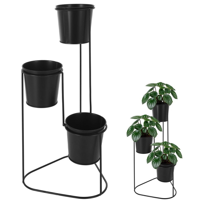 Blumenständer Pflanzenständer Übertopf Blumentopf für 3 Zimmerpflanzen 3-stufig schwarz aus Metall im Loft-Stil