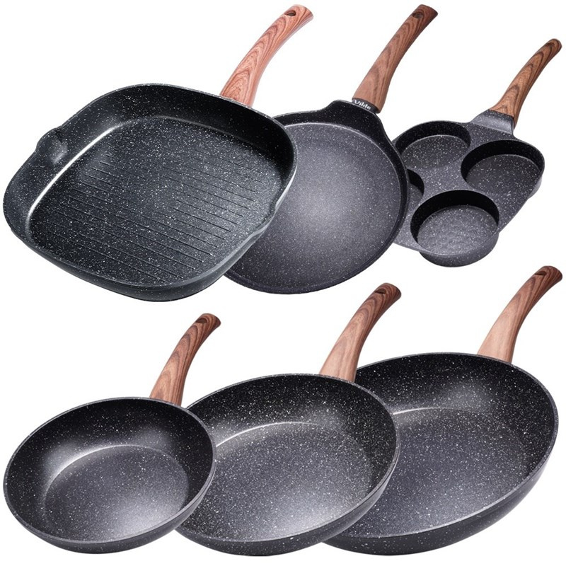 Frying Pan Set with Grill Pan, for Pancakes, for Eggs BLACK&WOOD 19 / 20 / 24 / 24 / 28 / 28 cm 6 pcs