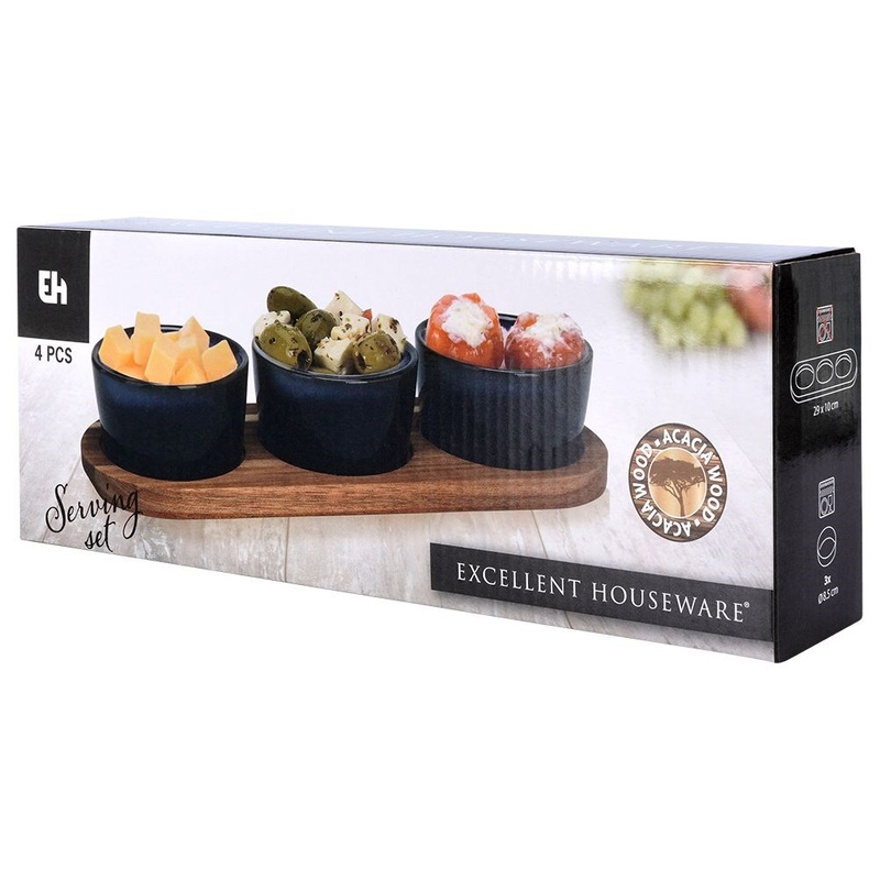 Snack Bowls Ceramic on Tray 29.5 cm 3 pcs