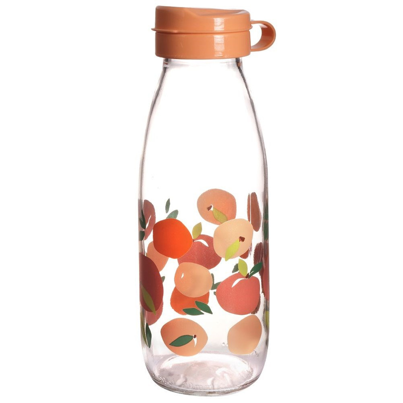 Glasflasche Wasserflasche Trinkflasche mit Verschlusskappe bedruckt 500 ml, orange Fruchtmuster
