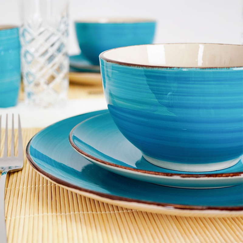 Zestaw serwis obiadowy ceramiczny niebieski dla 4 osób 16 el.