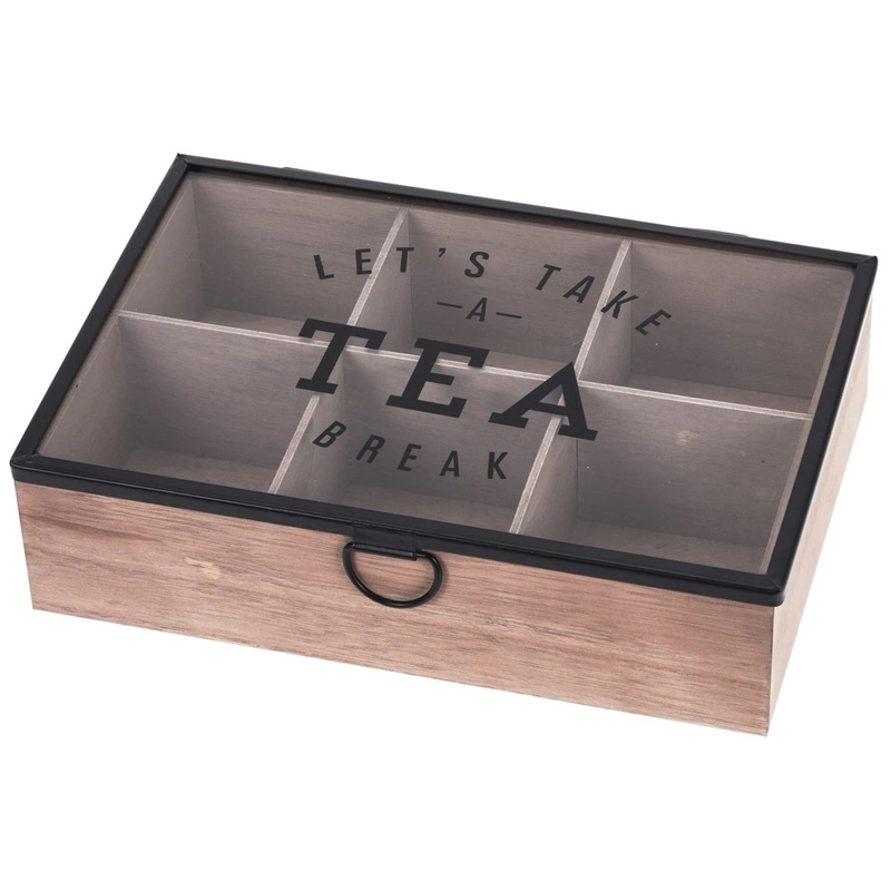 Aufbewahrungsbox für Teebeutel Teebox Teekiste aus Holz mit 6 Fächern