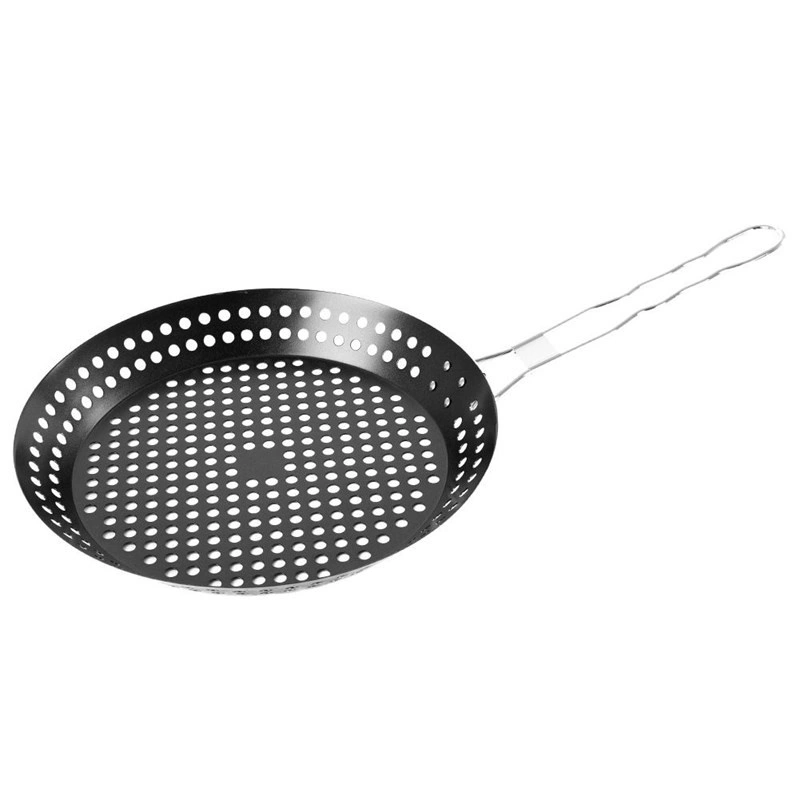 Grillpfanne Grillkorb Grillplatte perforiert antihaftbeschichtet schwarz mit klappbarem Griff 31 cm