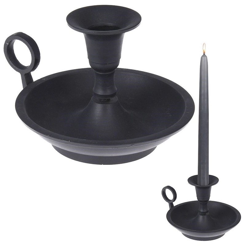 Kerzenständer Kerzenhalter Kammerleuchter mit Henkel aus Aluminium schwarz Retro-Stil für Stabkerzen