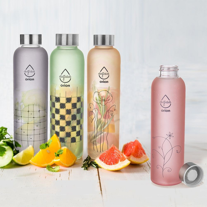 Butelka na wodę szklana różowa 600 ml
