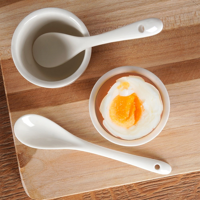 Egg Cups with Spoons Porcelain White 2 pcs