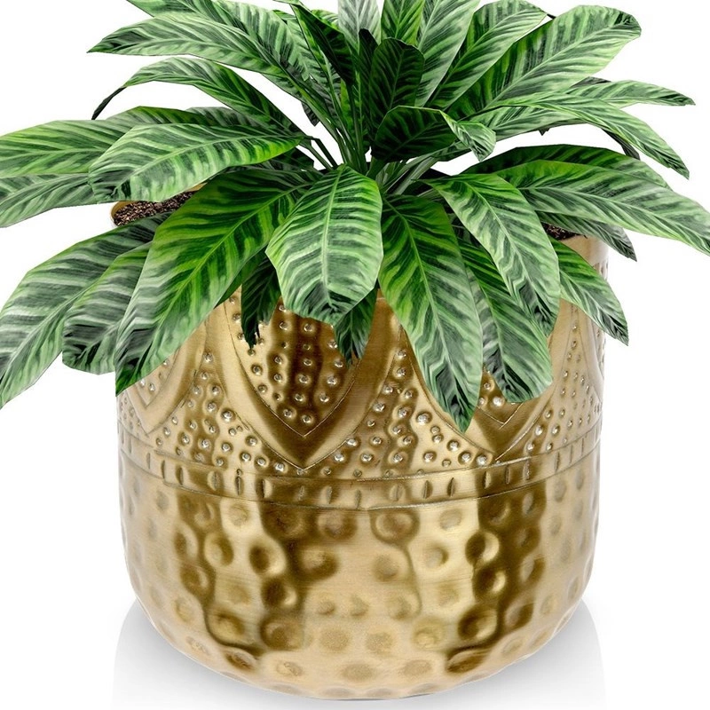 Übertopf Blumentopf Pflanzentopf Blumenvase Vase Blumen dekorativ aus Metall Gold 19x18 cm