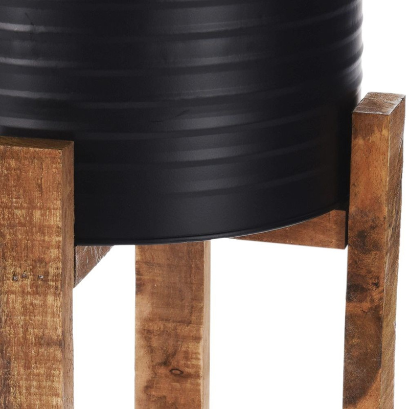 Pflanzenständer Pflanzenhalter ÜBERTOPF Pflanzentopf aus schwarzem Metall mit Holzständer 59 cm