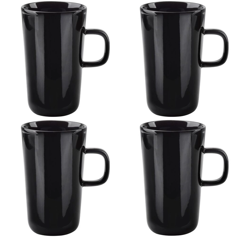 Porzellanbecher Porzellantasse Kaffeebecher Teebecher hoch mit Henkel schwarz 4x530 ml Set