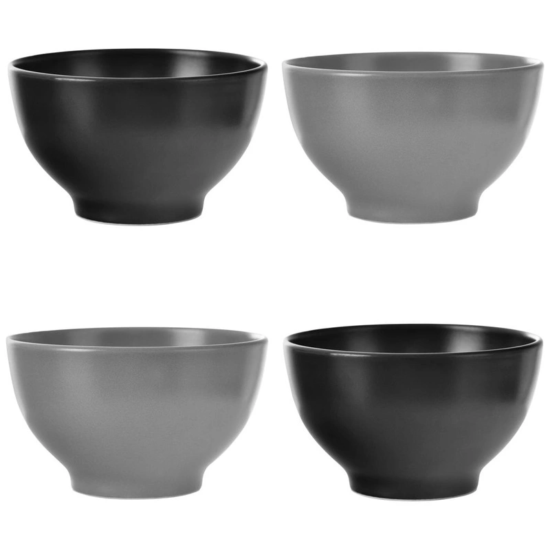 Keramikschale Schale Suppenschüssel Schüssel Flocken Brei Salatschüssel schwarz grau 4er Set ALFA 600 ml