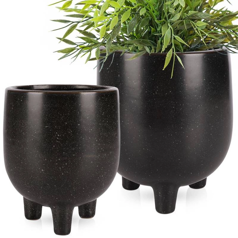 Übertopf Blumentopf Pflanzentopf Blumenvase Vase Blumen dekorativ aus Keramik schwarz 13x15,5 cm